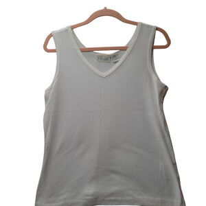 Basic Editions Womens Tank Top White Size Large Cotton/Polyester Blend Pullover